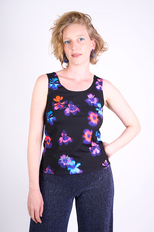 Débardeur en maille "Marcel" motif Fleurs floues