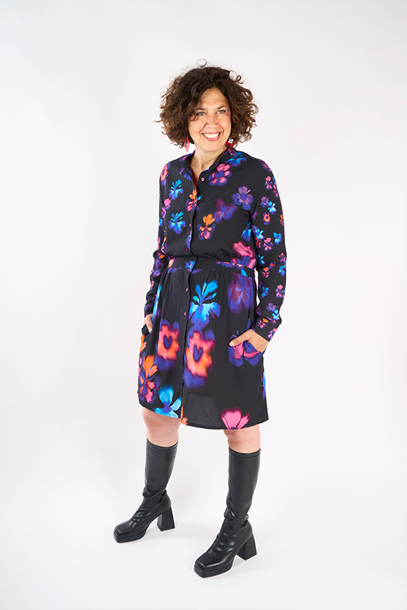 Robe mi-longue motif floral 