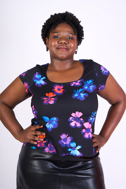 T-shirt en maille "Paradis" motif Fleurs floues