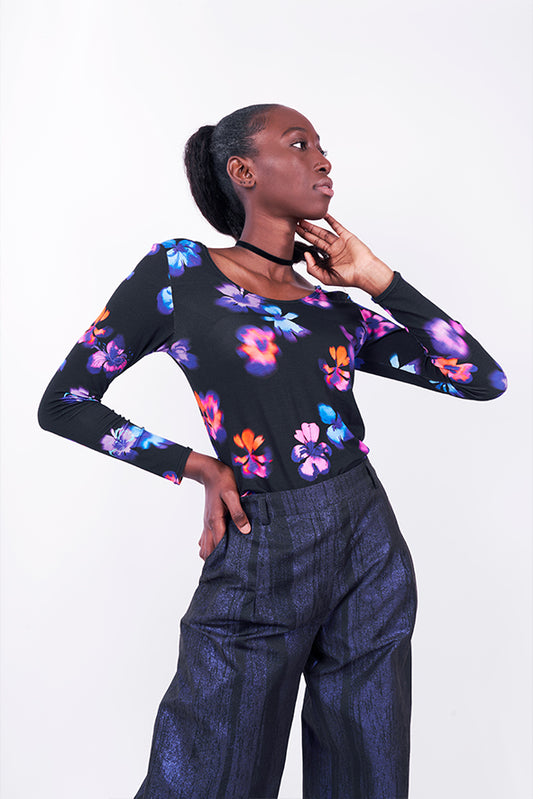 Top en maille motif floral "Ola" Fleurs floues