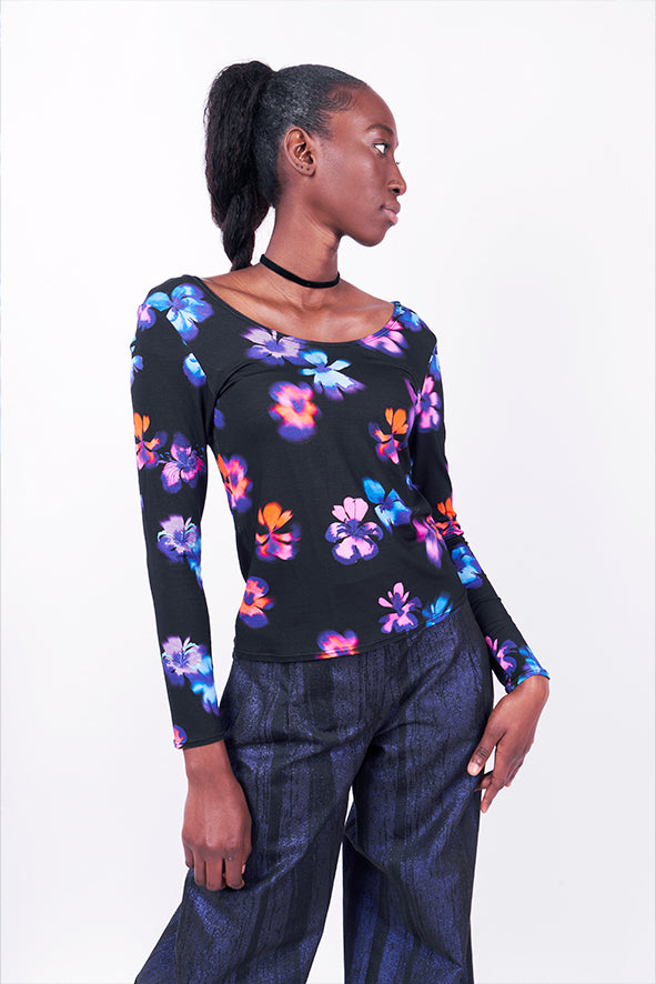 Top en maille motif floral 