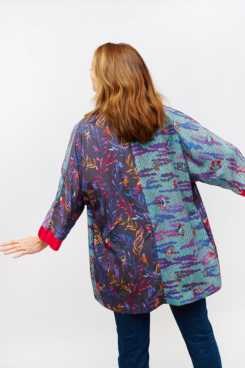 Kimono upcyclé en patchwork Ouistiti / Toxic / Rose pep's