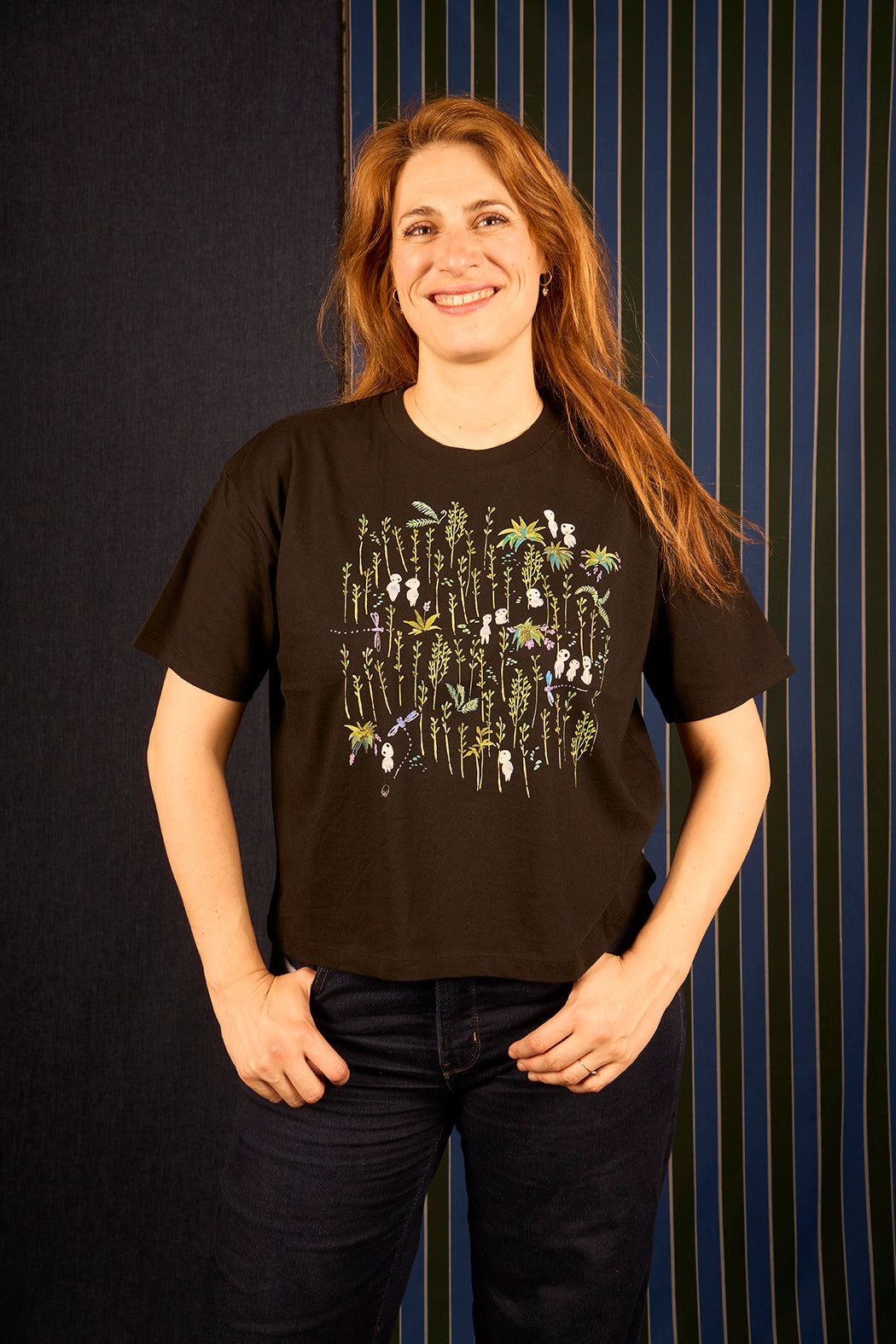 T-shirt femme large crop coupe boxy motif 
