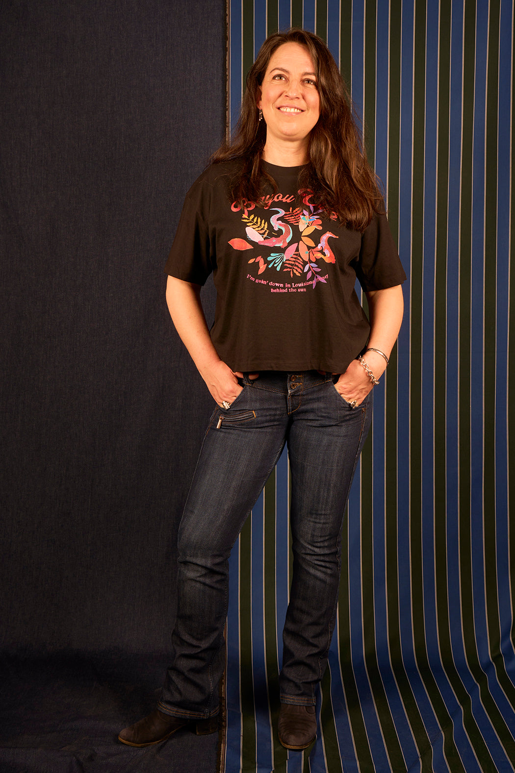 T-shirt femme large crop coupe boxy motif 