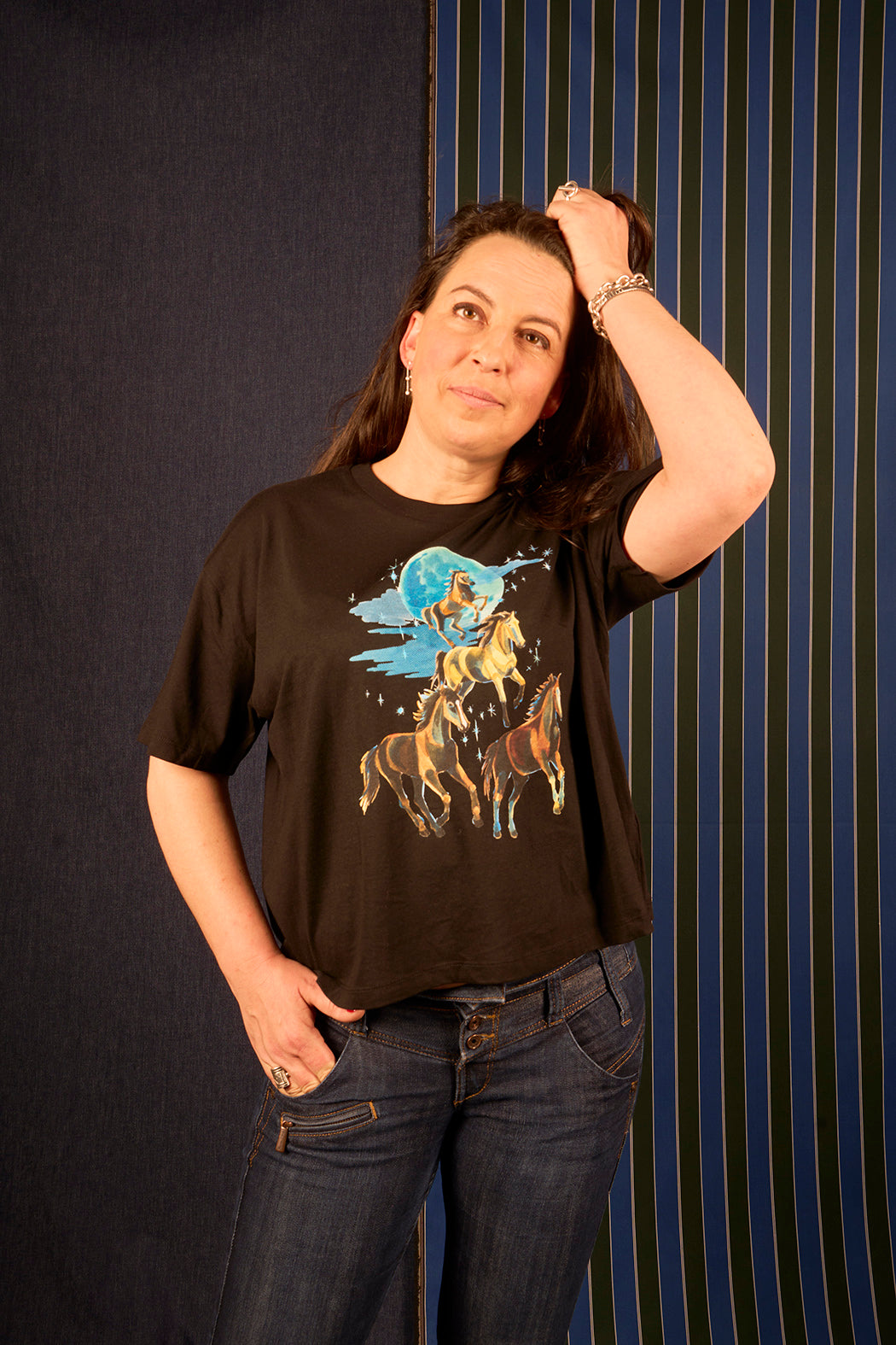T-shirt femme large crop coupe boxy motif 