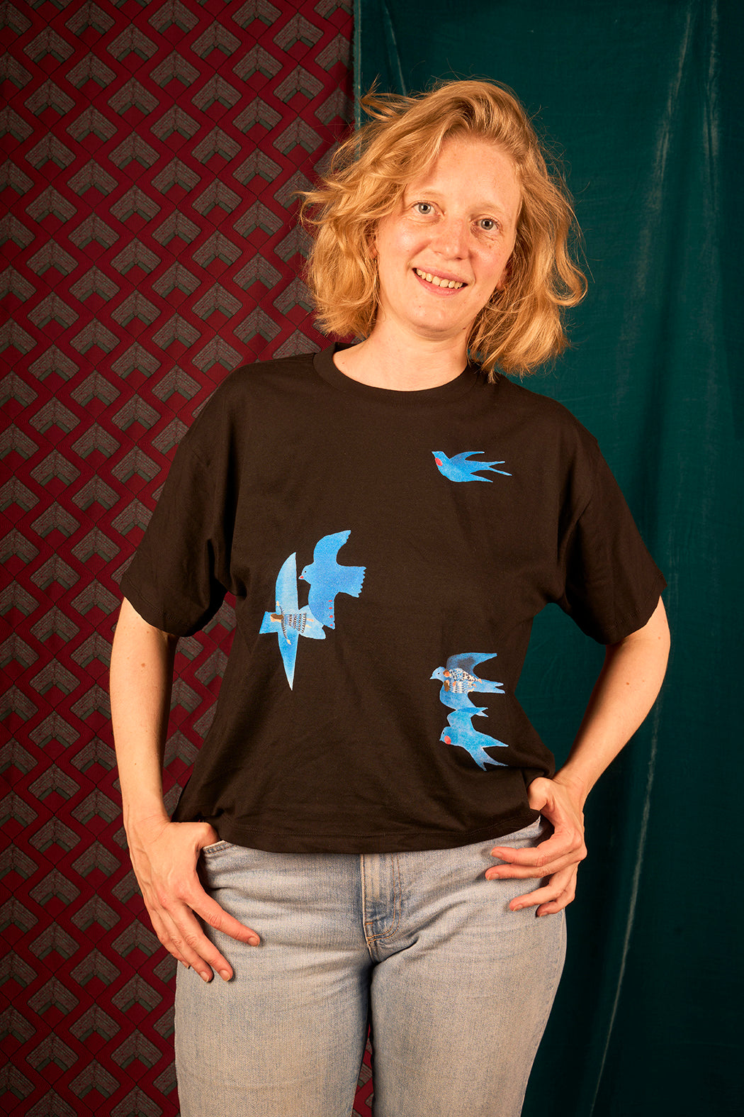 T-shirt femme large crop coupe boxy motif 