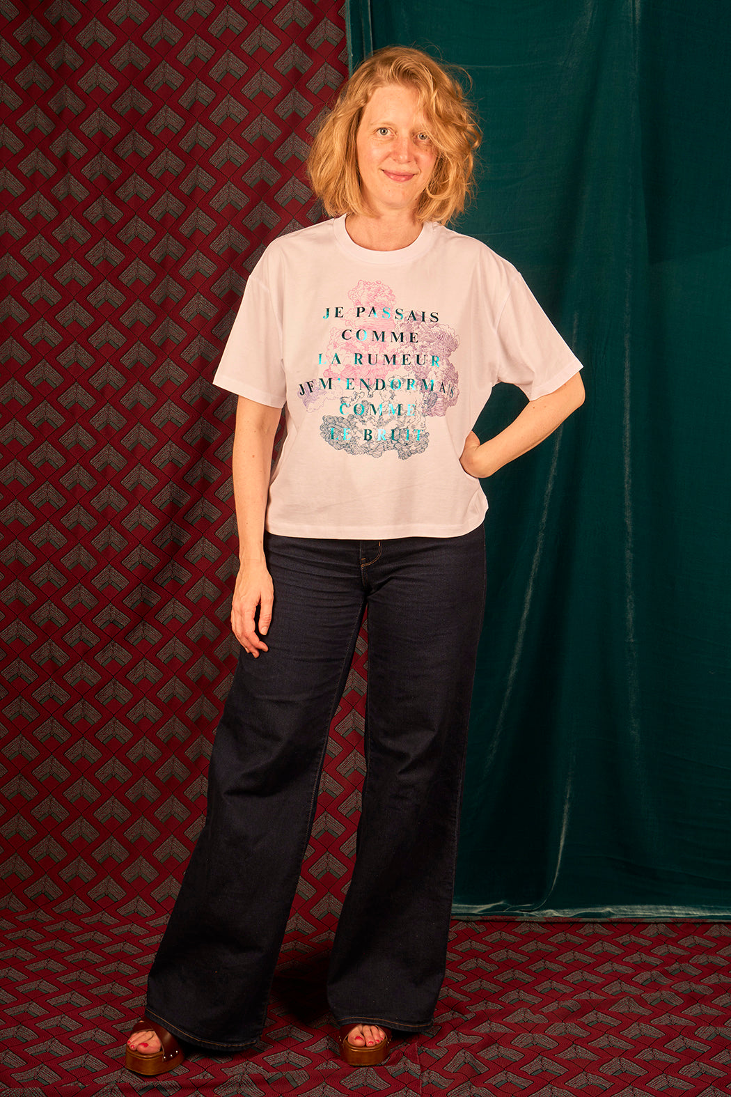 T-shirt femme large crop coupe boxy motif 