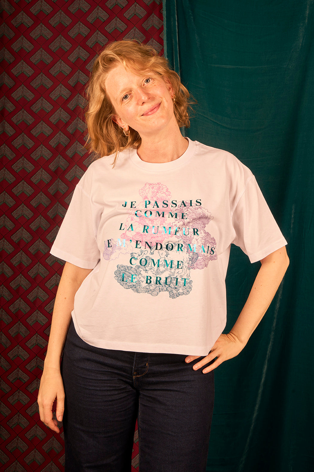 T-shirt femme large crop coupe boxy motif 
