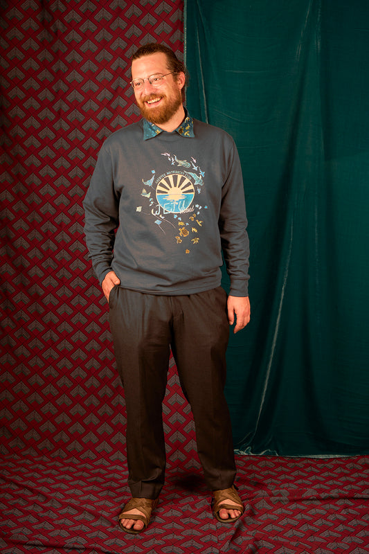 Sweat homme large cool et confort motif "Lagon" fond bleu gris foncé