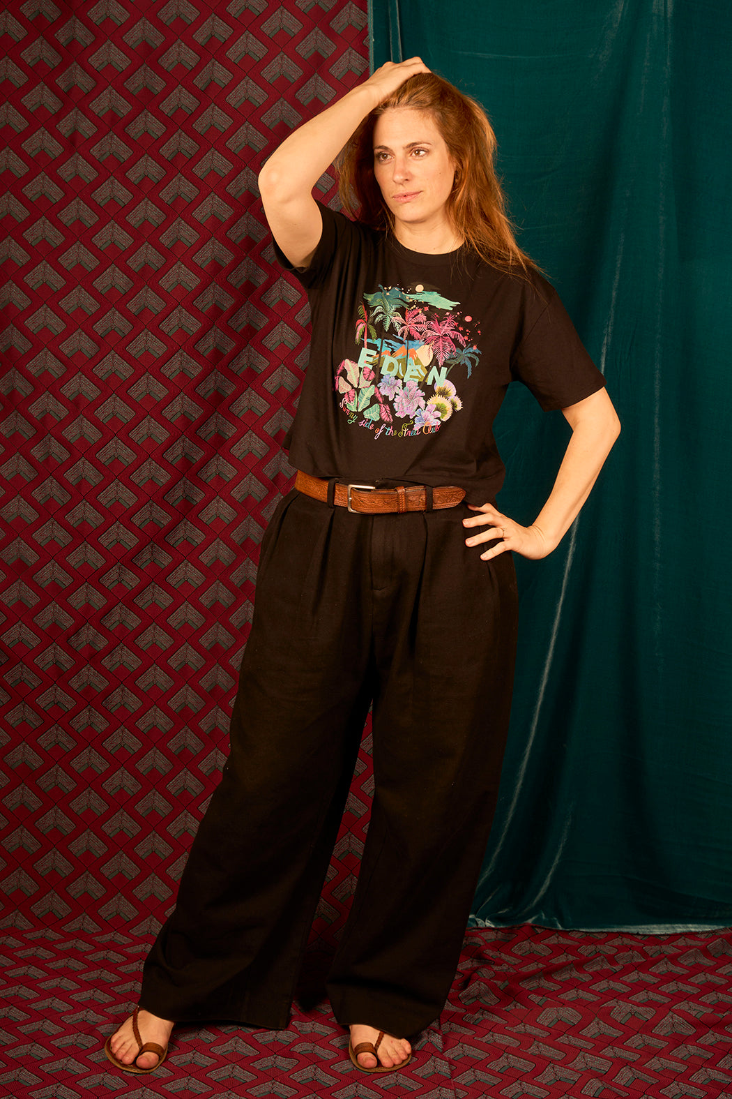 T-shirt femme large crop coupe boxy motif 
