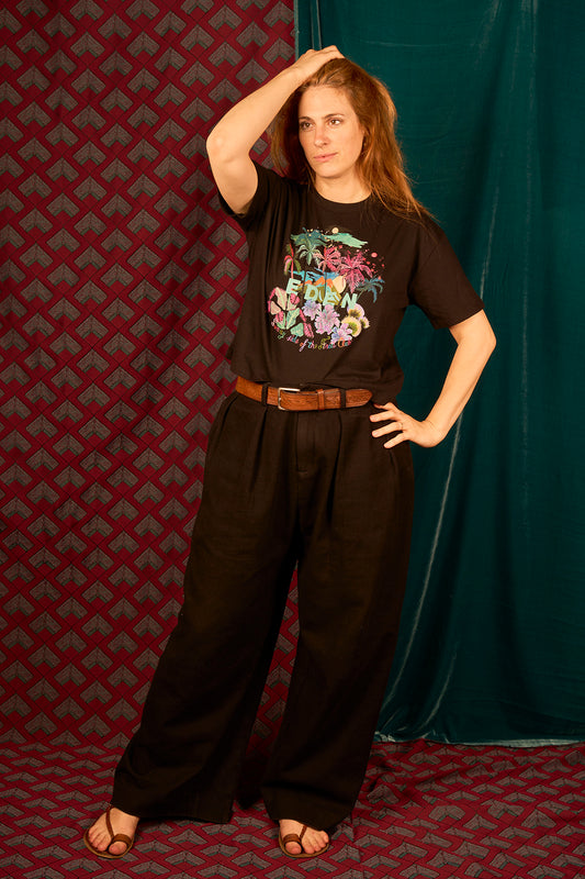T-shirt femme large crop coupe boxy motif "Eden" fond noir