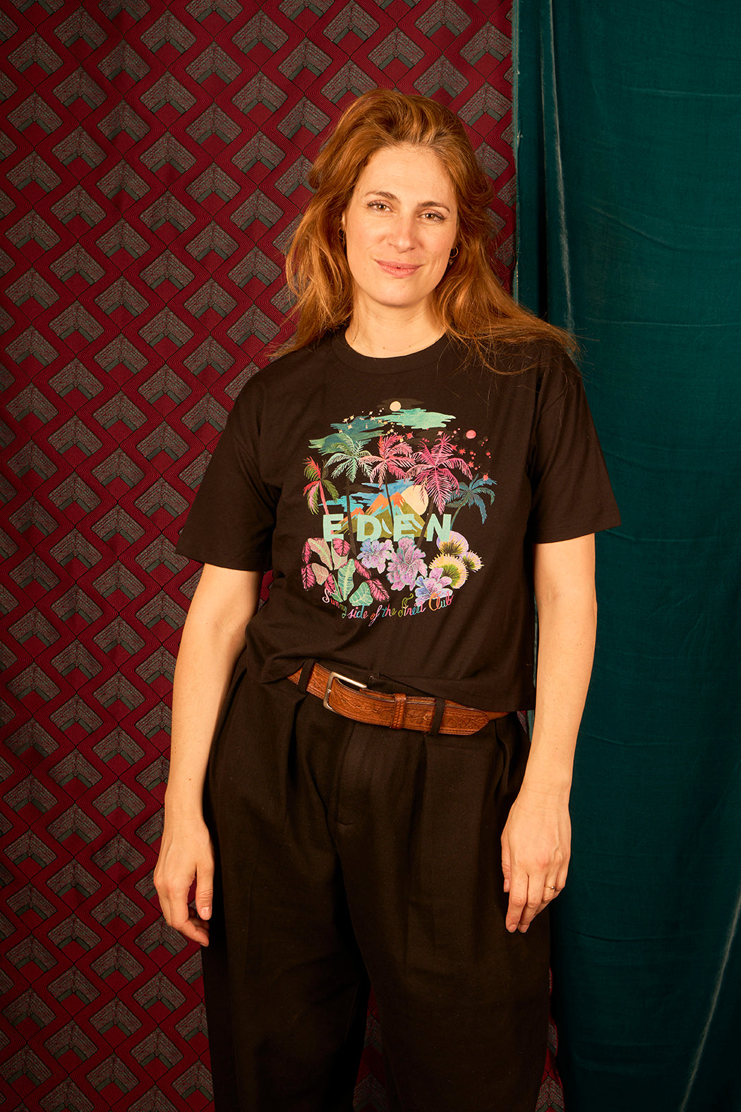T-shirt femme large crop coupe boxy motif 