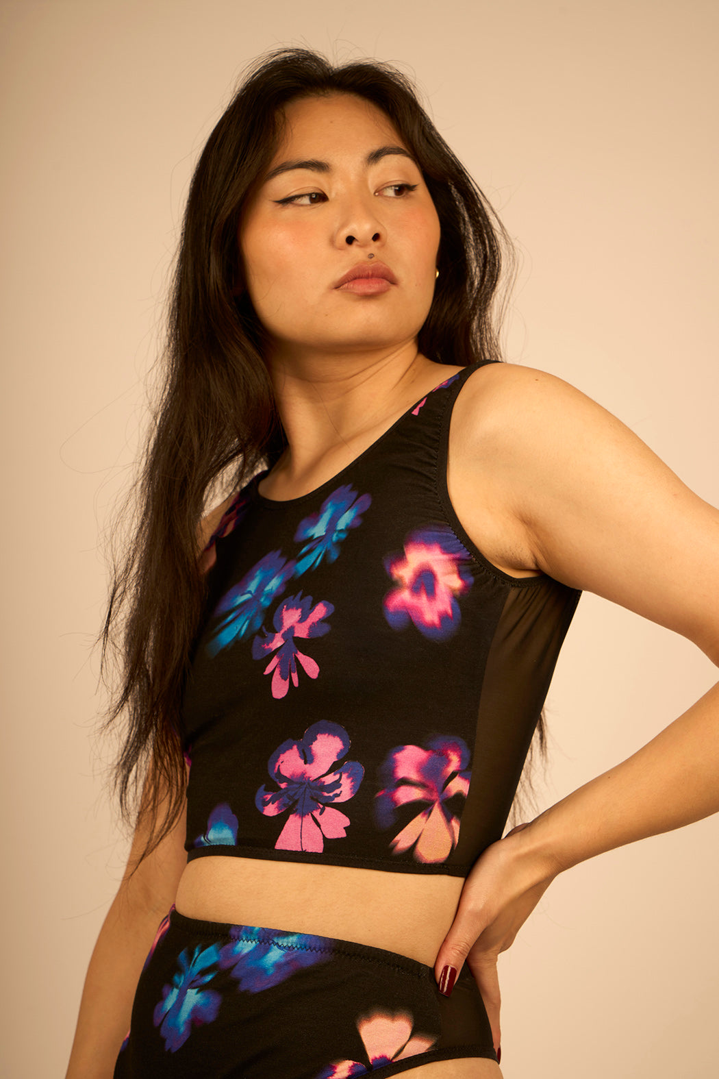 Crop top Léane motif Fleurs floues Maison Finou x BT