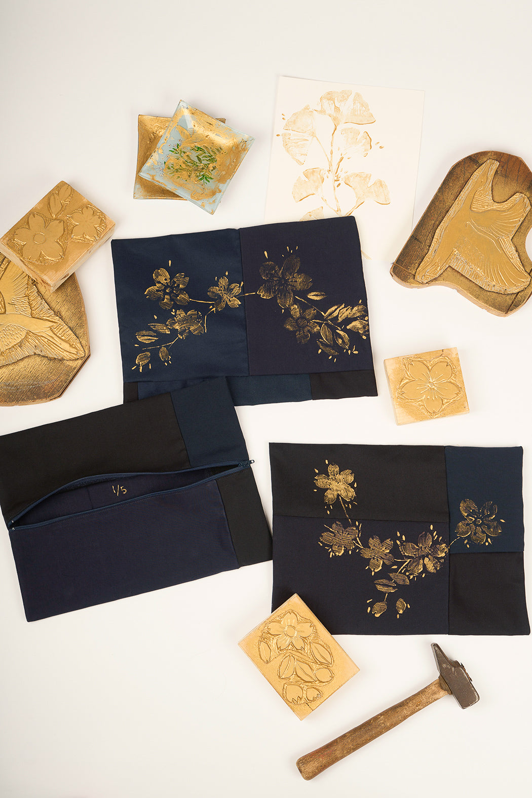 Pochette en patchwork de chutes minuit* Fleurs de cerisier édition limitée à 5 exemplaires