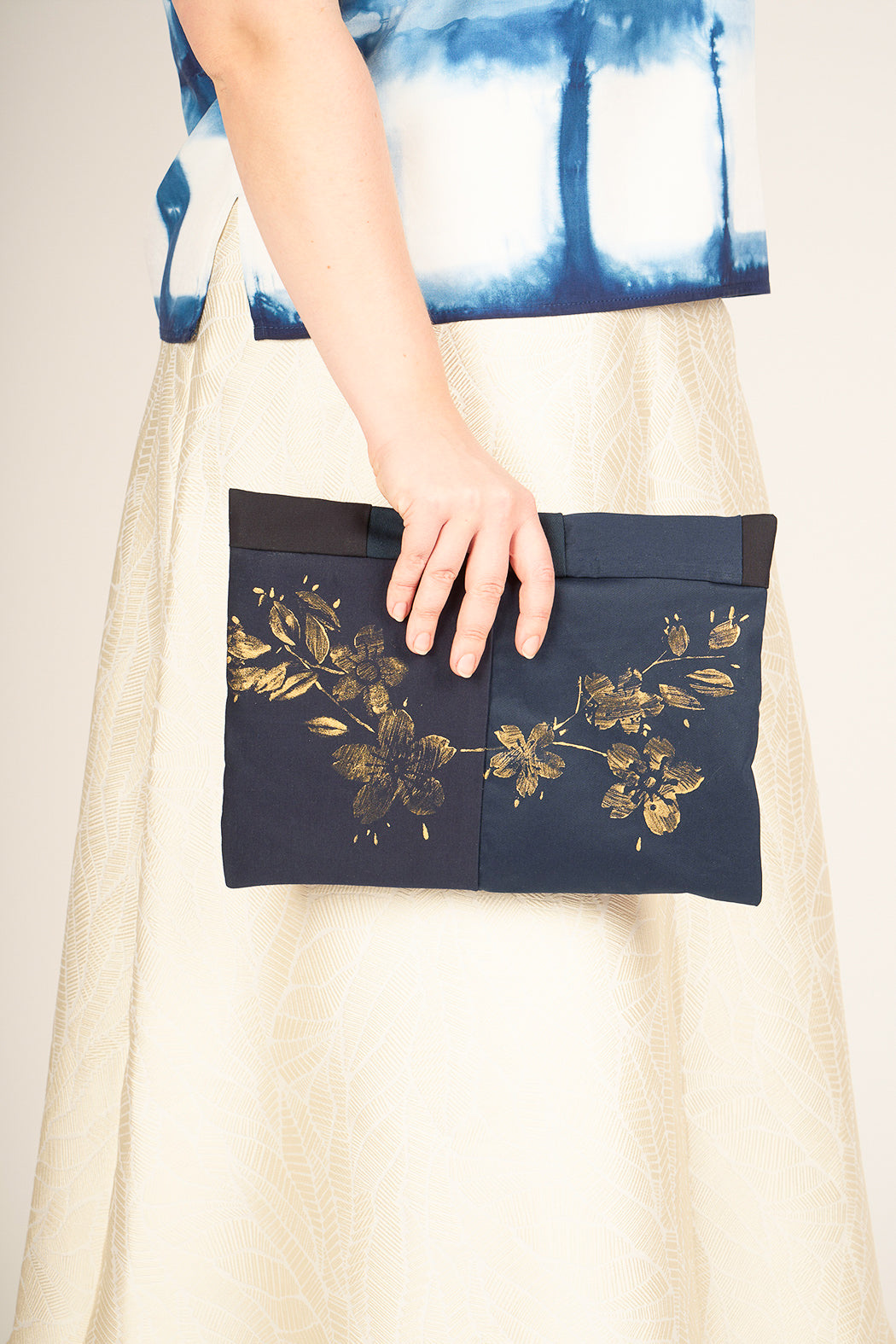 Pochette en patchwork de chutes minuit* Fleurs de cerisier édition limitée à 5 exemplaires