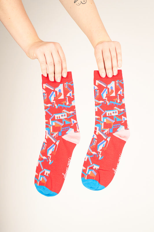 Chaussettes Fantaisie motif coloré "Escaliers"
