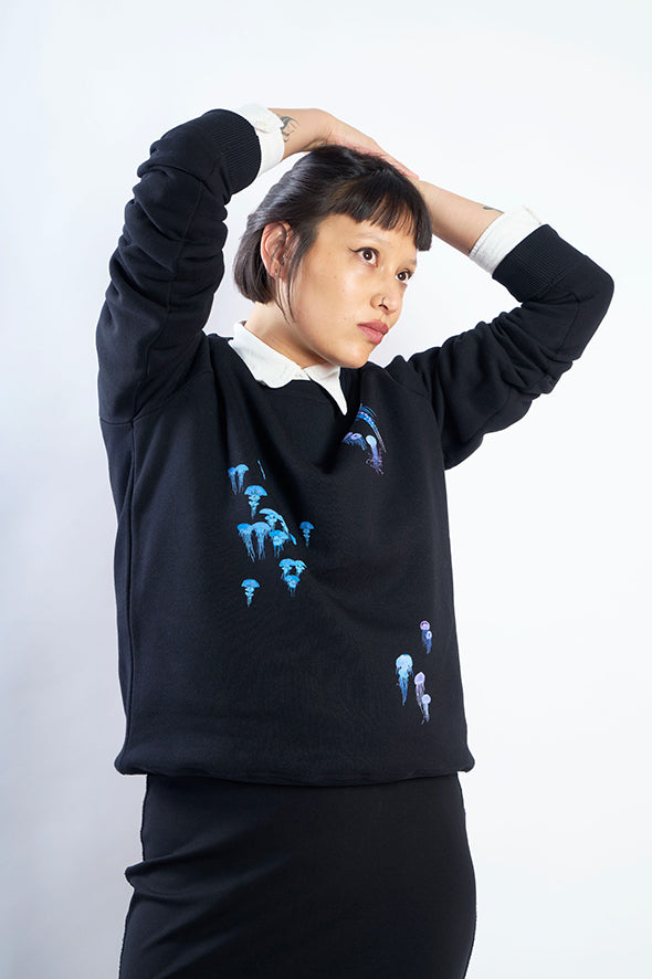 Sweat femme large crop coupe boxy motif 