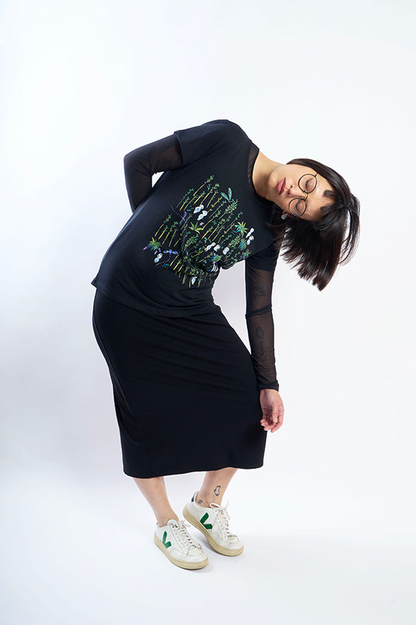 T-shirt femme large crop coupe boxy motif 