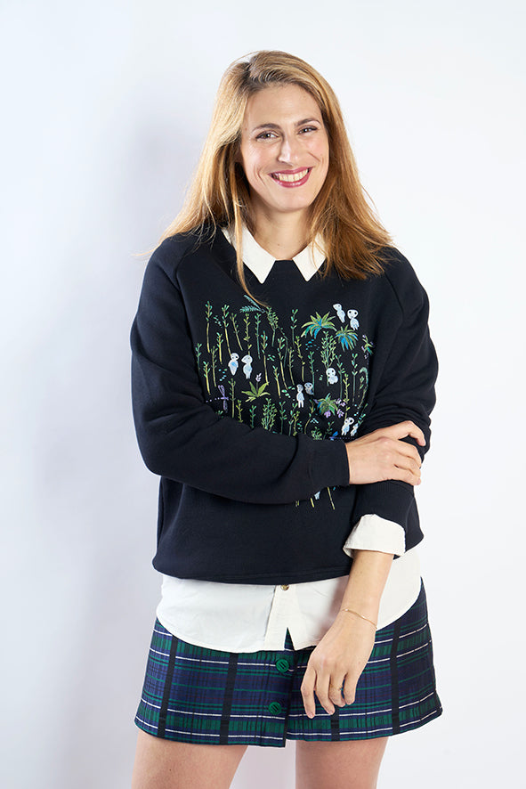 Sweat femme large crop coupe boxy motif 
