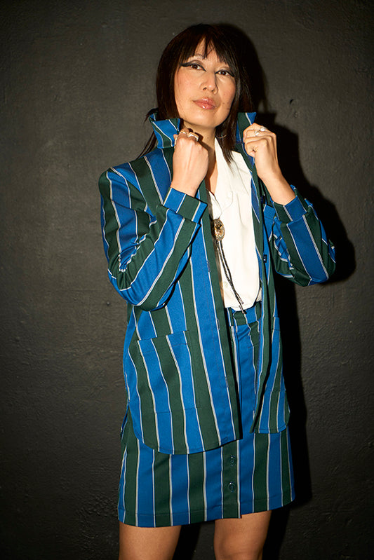Sur-chemise "Panache" dégaine d'héroïne chic en flanelle "Dandy" rayé bleu canard et vert