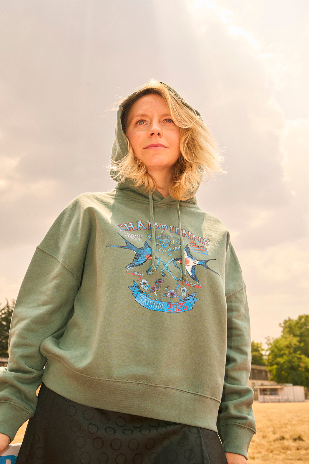 Sweat hoodie à capuche de supportrice large crop coupe boxy 