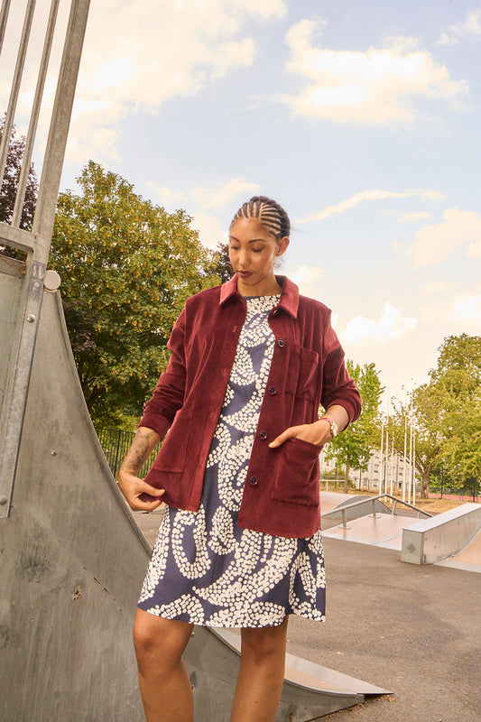 Sur-chemise "Panache" en velours côtelé stretch aux coloris profonds