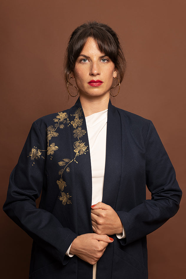 Veste kimono minuit* fleurs de cerisier