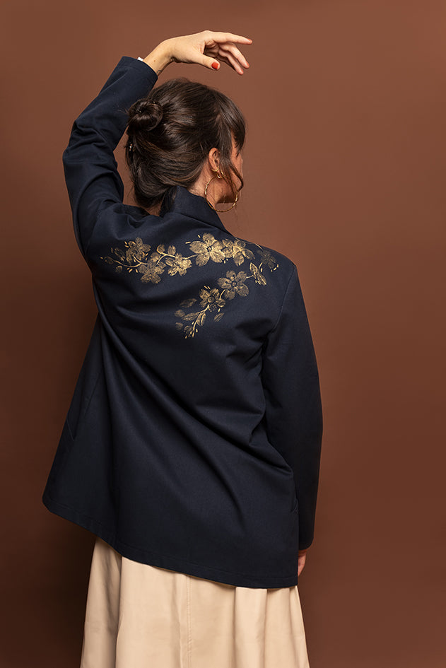 Veste kimono minuit* fleurs de cerisier