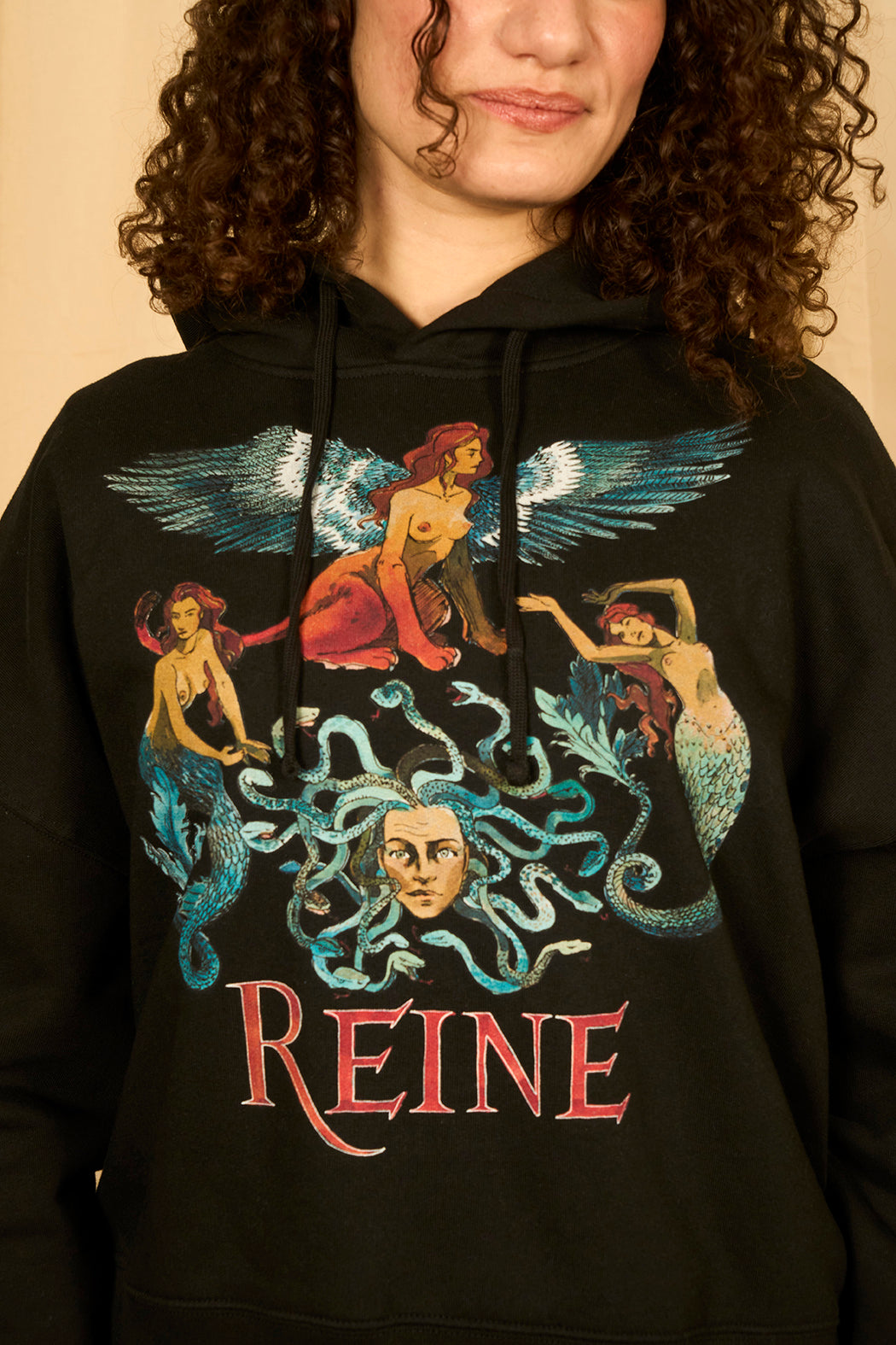Sweat hoodie à capuche large crop coupe boxy motif 