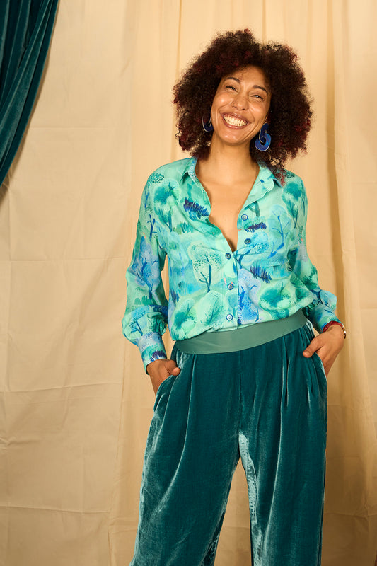 Chemise blousante manches slaves "Artiste" motif D'amour et d'eau fraîche