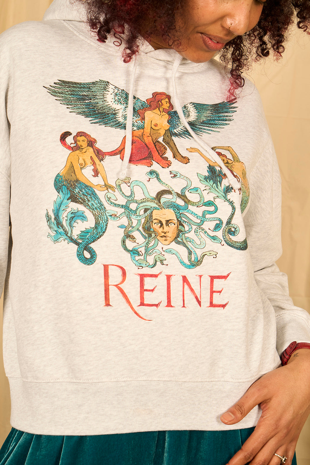 Sweat hoodie à capuche large crop coupe boxy motif 