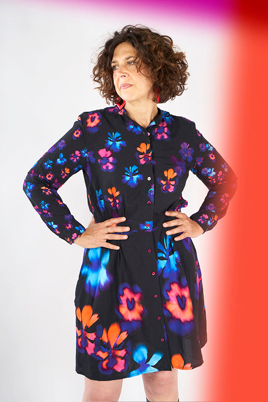 Robe mi-longue motif floral 