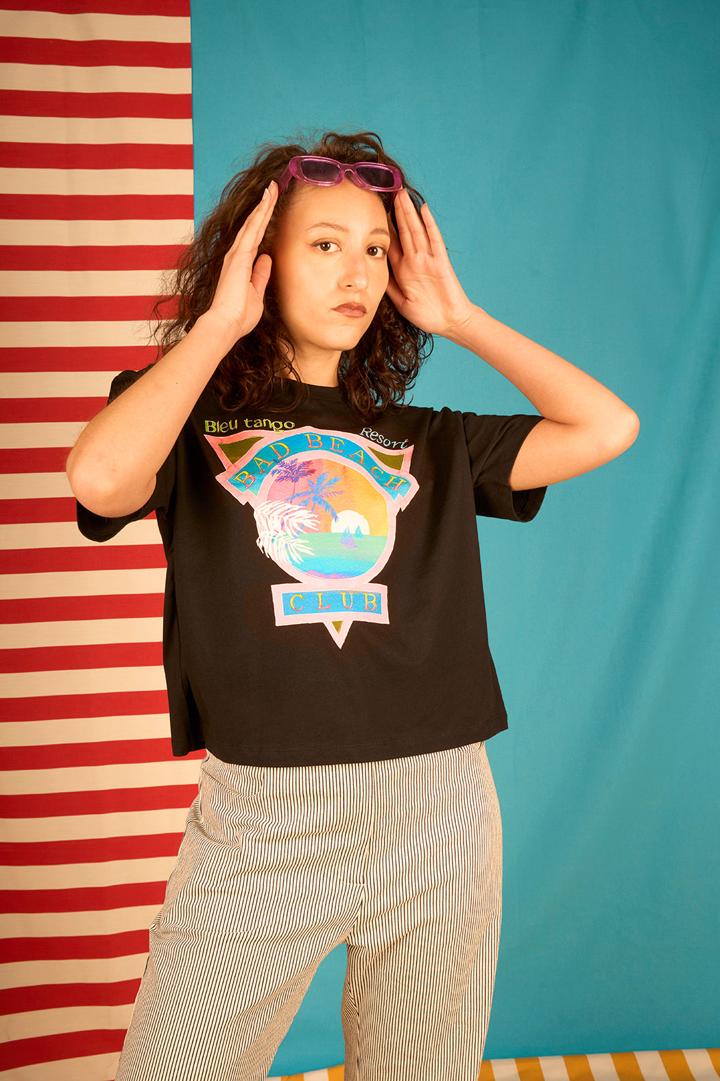 T-shirt de vacances large crop coupe boxy motif 