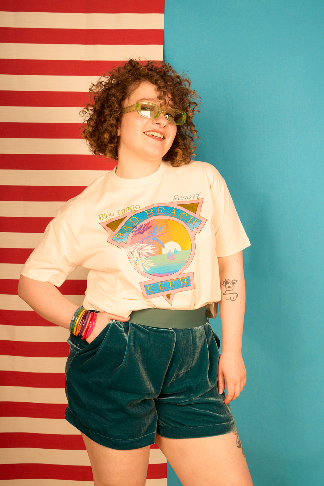T-shirt de vacances large crop coupe boxy motif 
