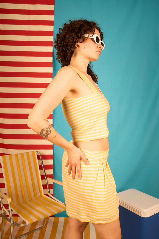Top bustier "Sun" ultra-confort et sexy en jersey blanc rayé citron