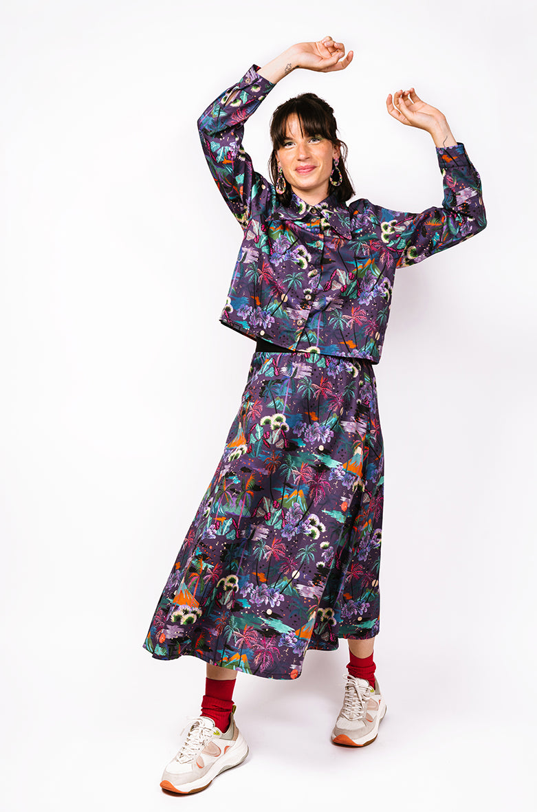 Jupe ample motif tropical Eden 