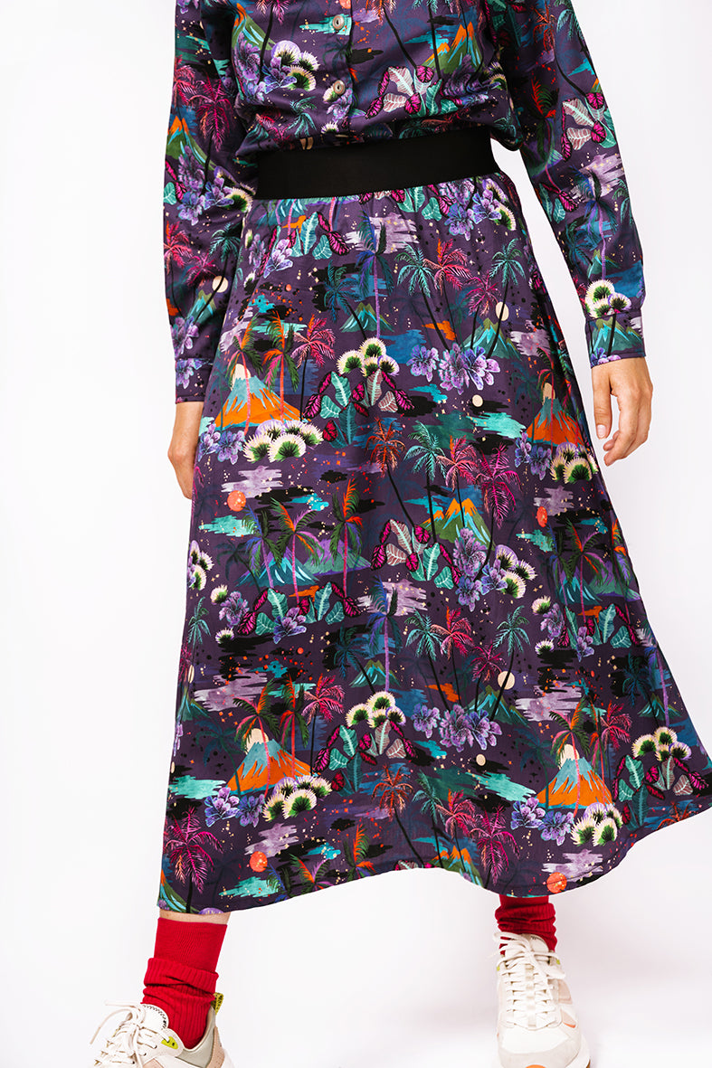 Jupe ample motif tropical Eden 
