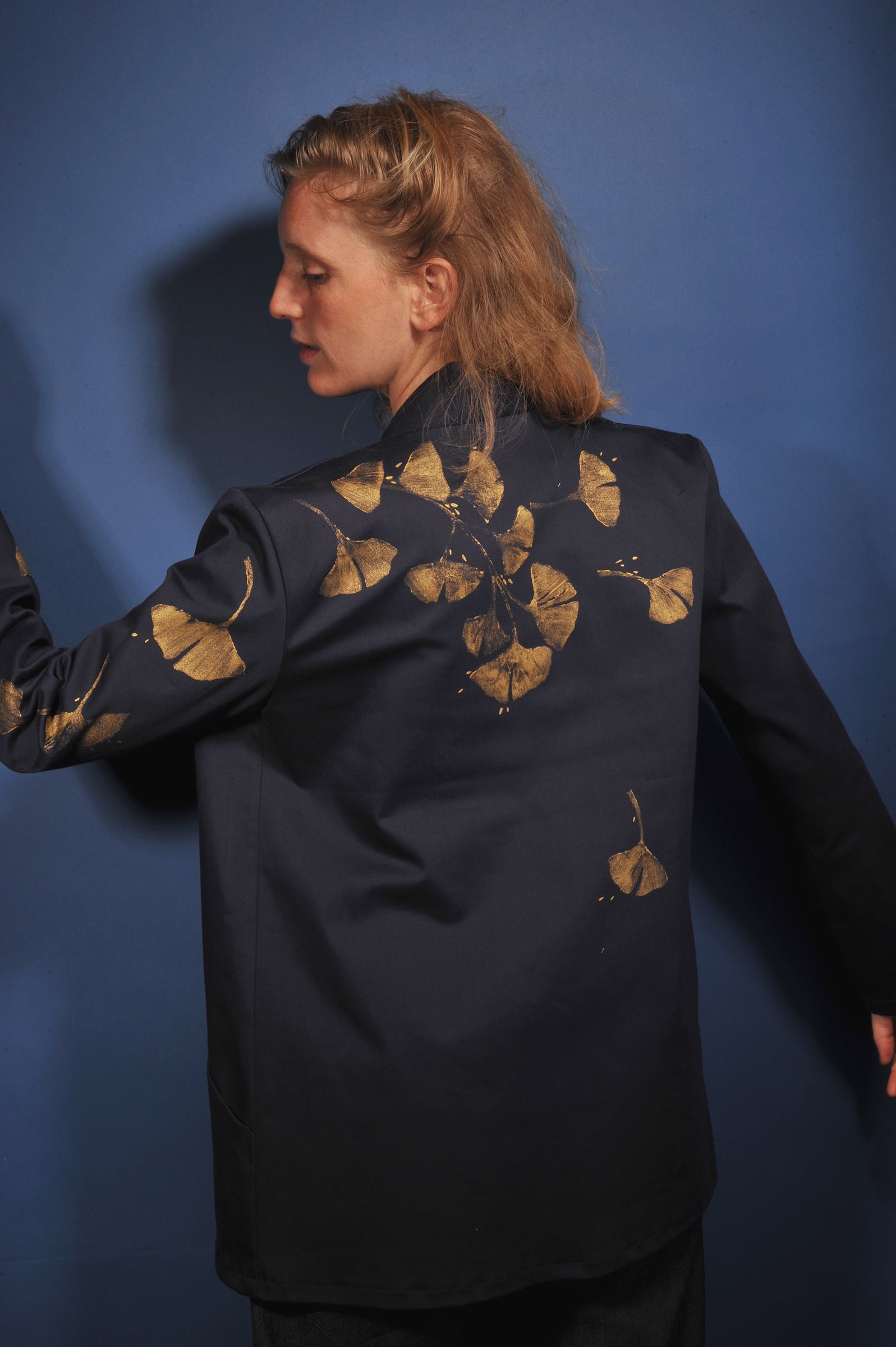 Veste kimono minuit* empreintes de ginkgo