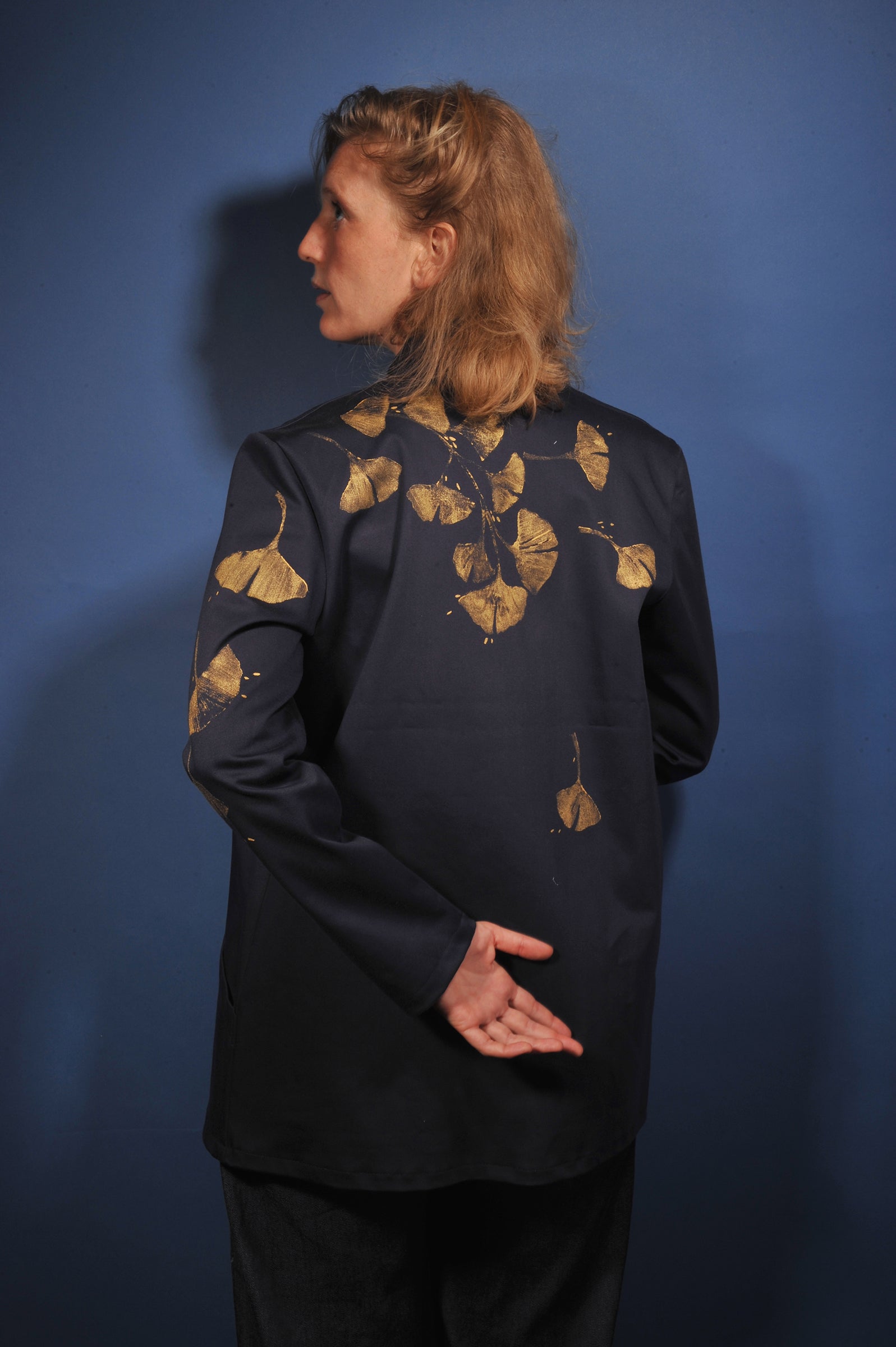 Veste kimono minuit* empreintes de ginkgo