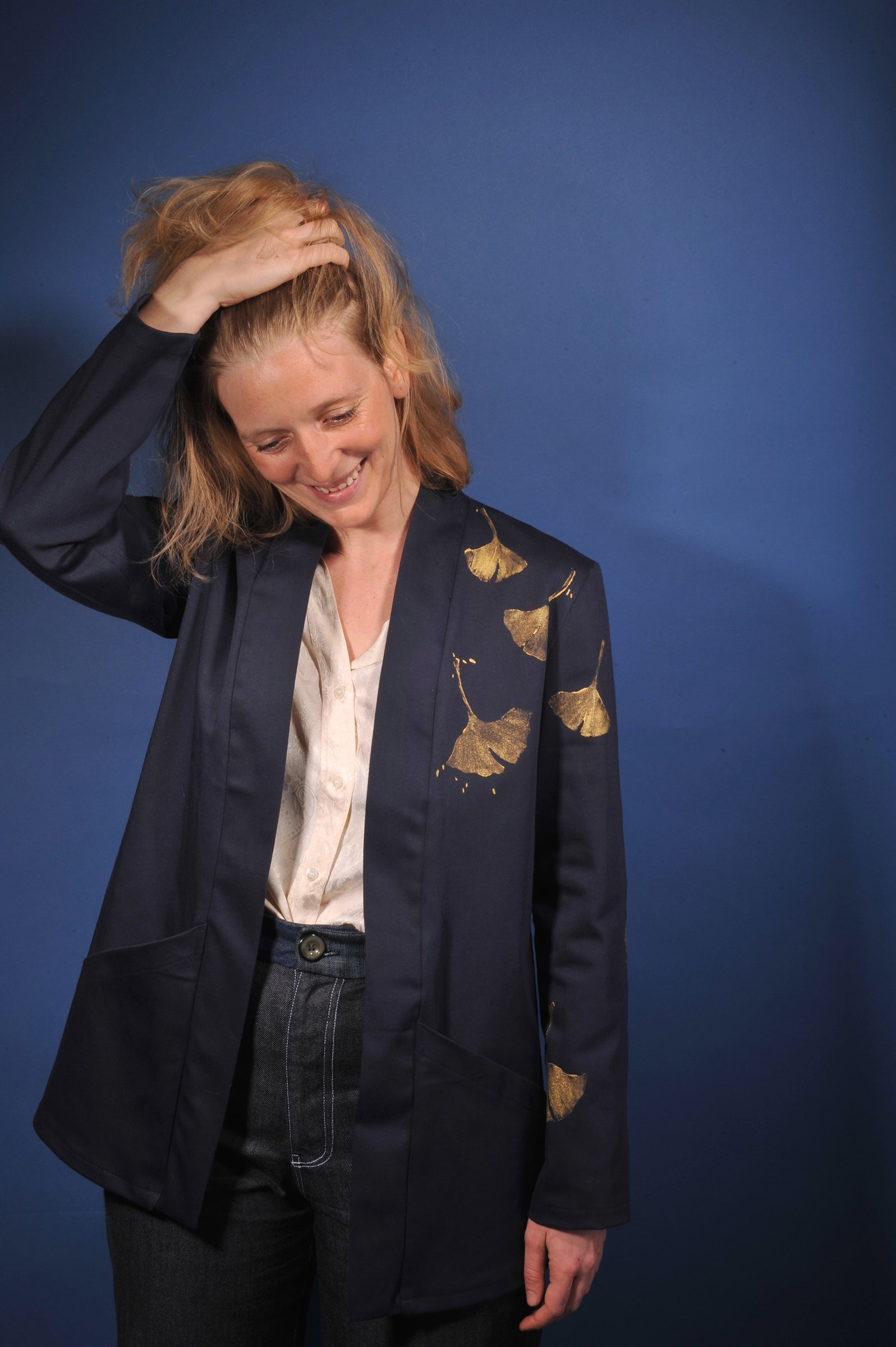 Veste kimono minuit* empreintes de ginkgo