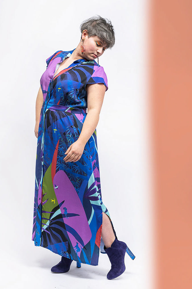 Robe longue motif tropical 