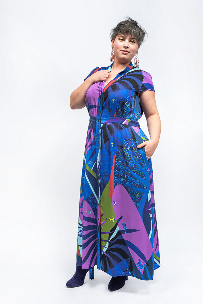 Robe longue motif tropical 