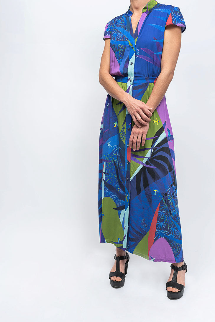 Robe longue motif tropical 