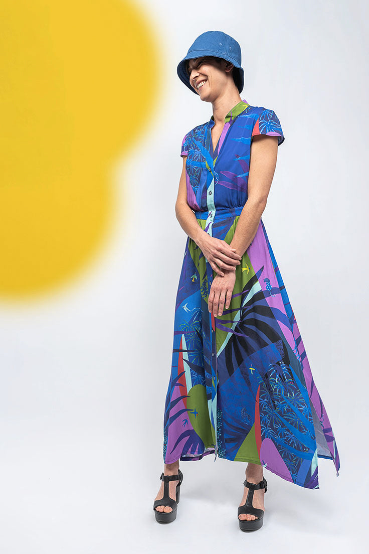 Robe longue motif tropical 